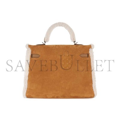 HERMÈS KELLY 35 TEDDY PLUSH SWIFT CHAMOIS  ALEZAN PALLADIUM HARDWARE (35*25*12cm)